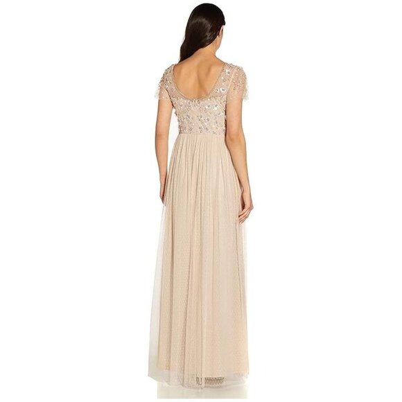 NEW Adrianna Papell Womens 3D Beaded Point D'esprit Gown sz 6 cream - Picture 2 of 3